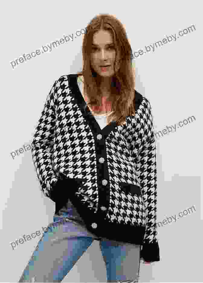 A Woman Wearing The Houndstooth Cardigan Crochet Pattern, Showcasing Its Versatility And Stylish Appeal In A Casual Setting. Houndstooth Cardigan Crochet Pattern: A Houndstooth Cardigan Created With Basic Crochet Stitches Wear It As A Vest Or Add Sleeves And Optional Buttons