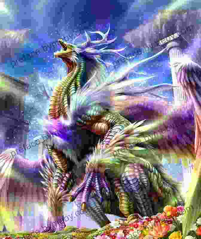 An Enchanting Illustration Depicting A Mythical Battle Between Celestial Beings And Sea Dragons. Chinese Myths An Illustrated Collection: Volume 5: Sea Dragons