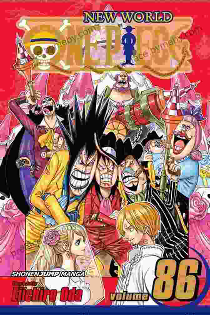 Image Of One Piece Vol 86 Emperor Assassination Plan Book Cover, Featuring Luffy, Zoro, And Sanji Standing In Front Of A Raging Battle. One Piece Vol 86: Emperor Assassination Plan